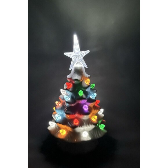 White Ceramic 8" Tabletop Christmas Tree  Multi-Color Lights Battery Operated - Picture 1 of 9